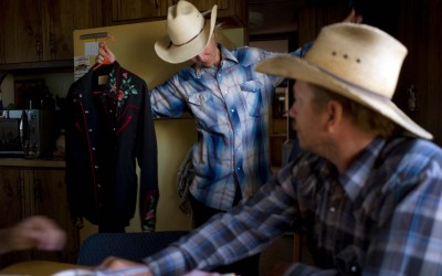 Selecting shirts, John and Julie Neumann, Cactus Flat, South Dakota.